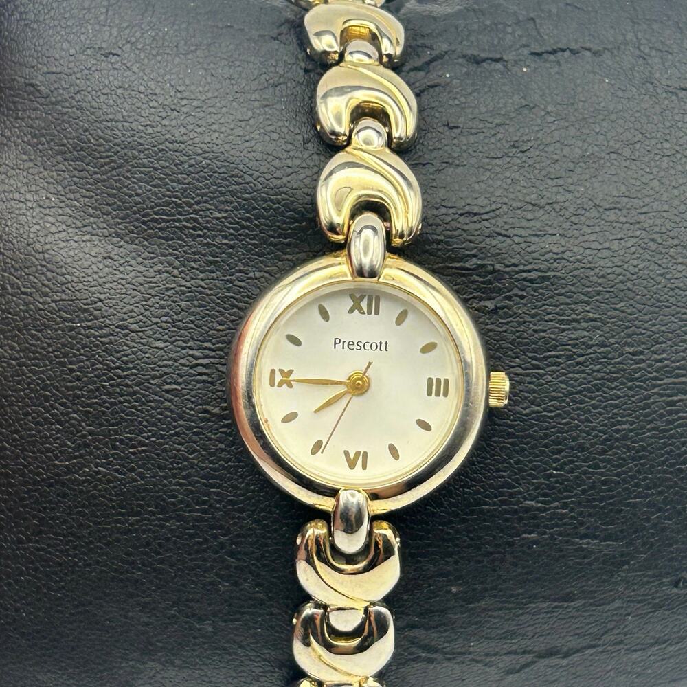 Prescott Women’s Gold Tone Bracelet Roman Numeral Dial Quartz Watch New Battery